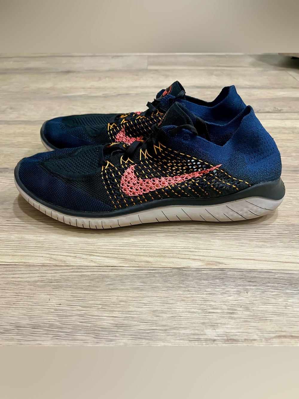 Nike Free RN Flyknit Blue Pink Sneakers Running Shoes Lightweight men’s 13